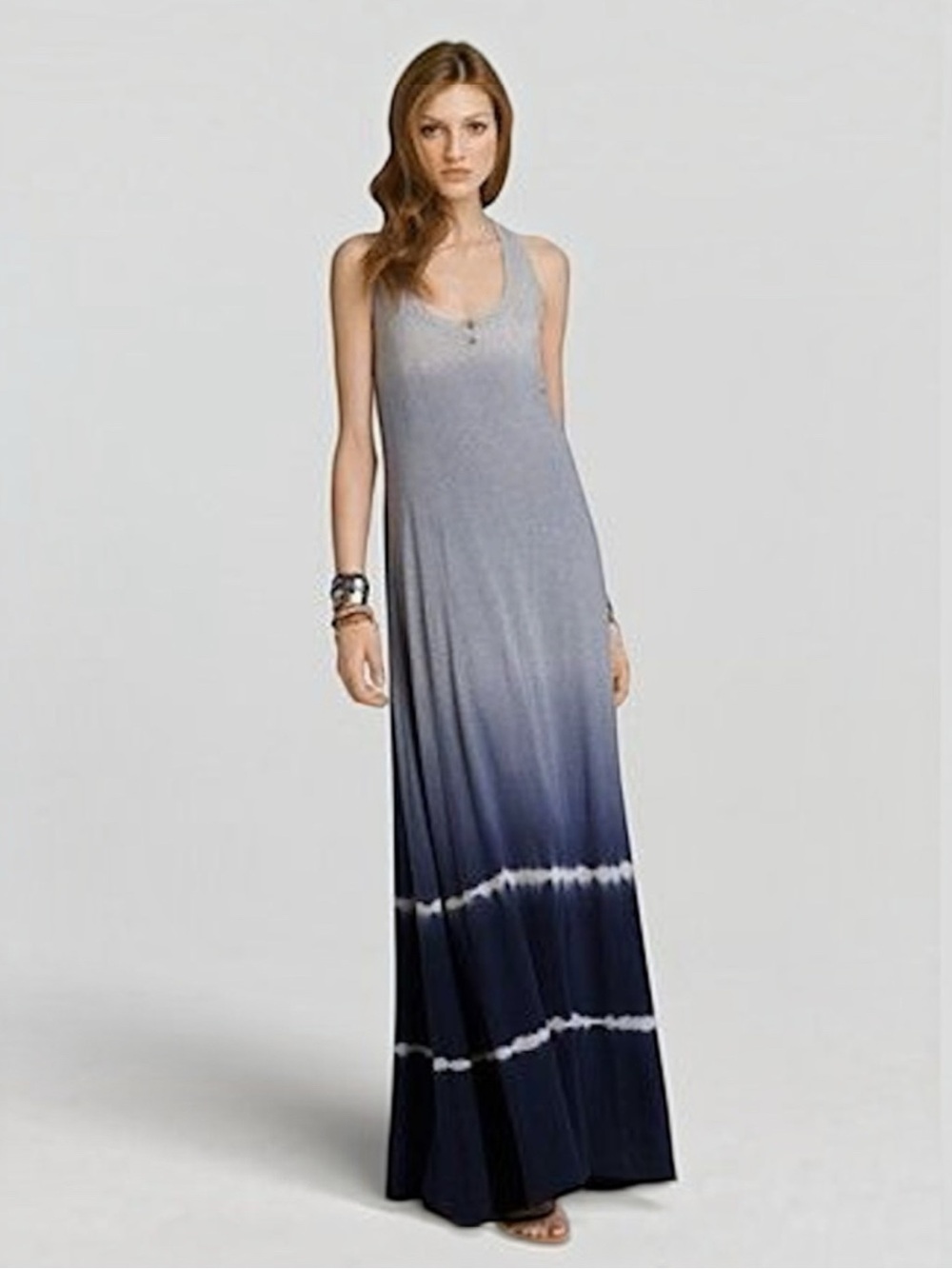Splendid Gray Navy Tie Dye Ombre Racerback Maxi Dress Small
